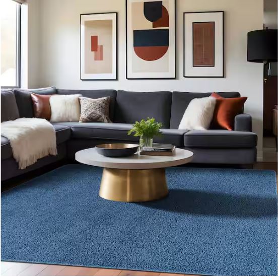 8 ft. x 10 ft. Blue Silky Solid Plus Thick Pile Non Slip Easy Clean Non Shedding Modern Indoor Area Rug