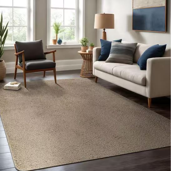 8 ft. x 10 ft. Beige Silky Solid Plus Thick Pile Non Slip Easy Clean Non Shedding Modern Indoor Area Rug