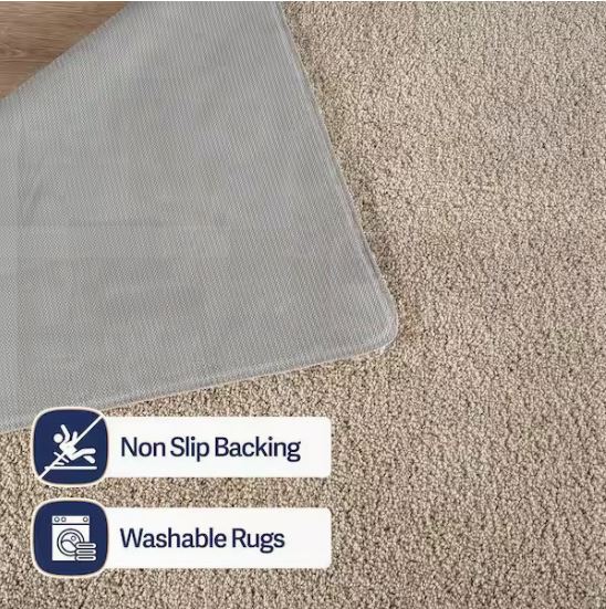 8 ft. x 10 ft. Beige Silky Solid Plus Thick Pile Non Slip Easy Clean Non Shedding Modern Indoor Area Rug