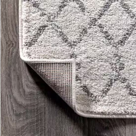 Moroccan Hype Boho Vintage Diamond Cream/Gray 8 ft. x 10 ft. Distressed Area Rug