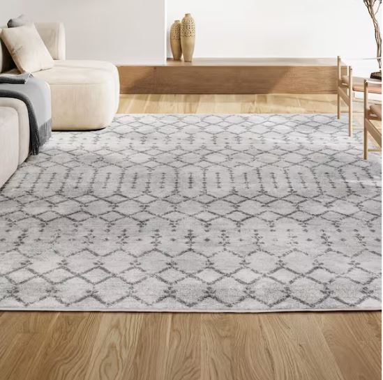 Moroccan Hype Boho Vintage Diamond Cream/Gray 8 ft. x 10 ft. Distressed Area Rug