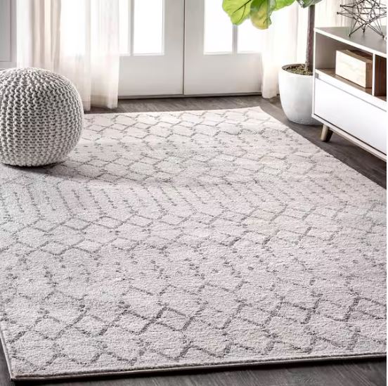 Moroccan Hype Boho Vintage Diamond Cream/Gray 8 ft. x 10 ft. Distressed Area Rug