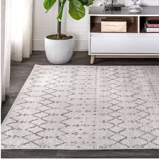 Moroccan Hype Boho Vintage Diamond Cream/Gray 8 ft. x 10 ft. Distressed Area Rug