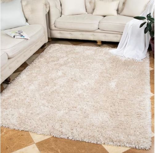 Cozy Cream 7 ft. 10 in. x 9 ft. 10 in. Plush Indoor Shag Area Rug for Living Room