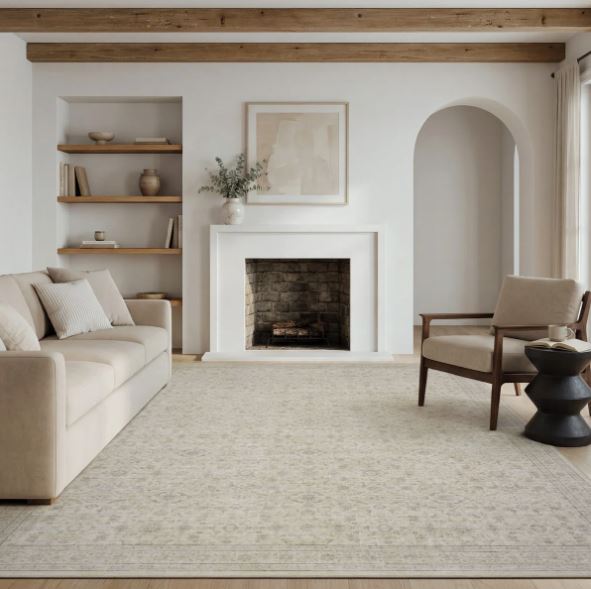 Beige Vintage-Inspired Washable Non-Slip Area Rug For Living Room, Bedroom