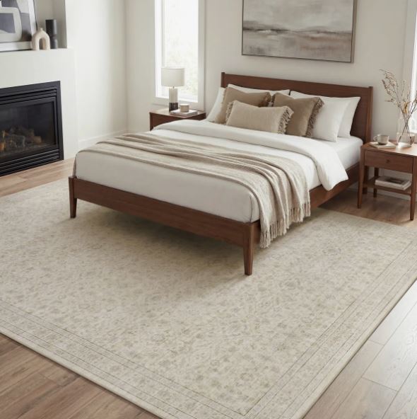 Beige Vintage-Inspired Washable Non-Slip Area Rug For Living Room, Bedroom