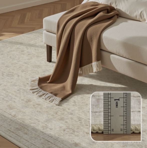 Beige Vintage-Inspired Washable Non-Slip Area Rug For Living Room, Bedroom