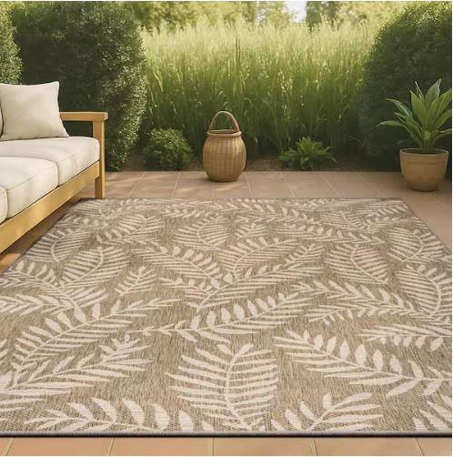 Nevis Palm Frond Brown/Beige 8 ft. x 10 ft. Indoor/Outdoor Area Rug
