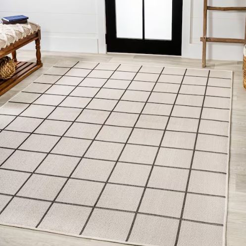 Grid Modern Squares Cream/Dark Gray 8 ft. x 10 ft. Indoor/Outdoor Area Rug
