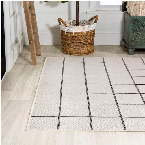 Grid Modern Squares Cream/Dark Gray 8 ft. x 10 ft. Indoor/Outdoor Area Rug