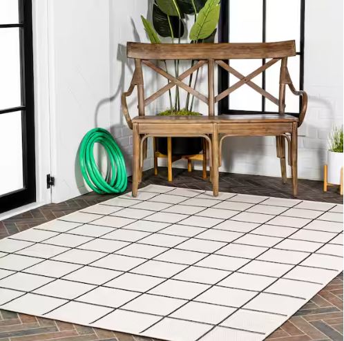 Grid Modern Squares Cream/Dark Gray 8 ft. x 10 ft. Indoor/Outdoor Area Rug