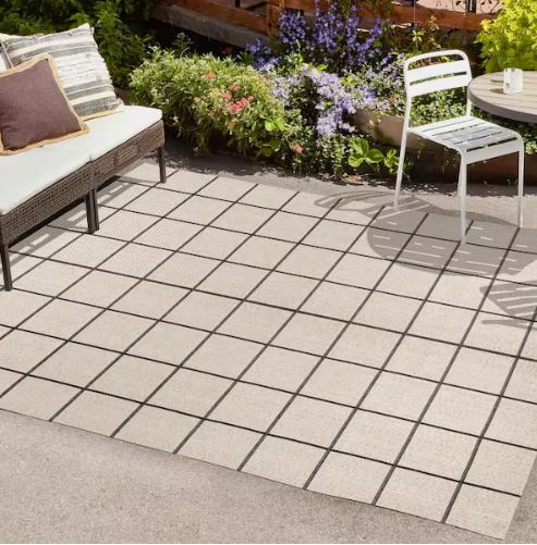 Grid Modern Squares Cream/Dark Gray 8 ft. x 10 ft. Indoor/Outdoor Area Rug