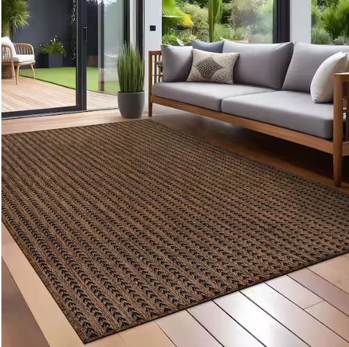 Arrow Gold 5 ft. x 7 ft. Chevron Striped Washable Indoor Outdoor Area Rug