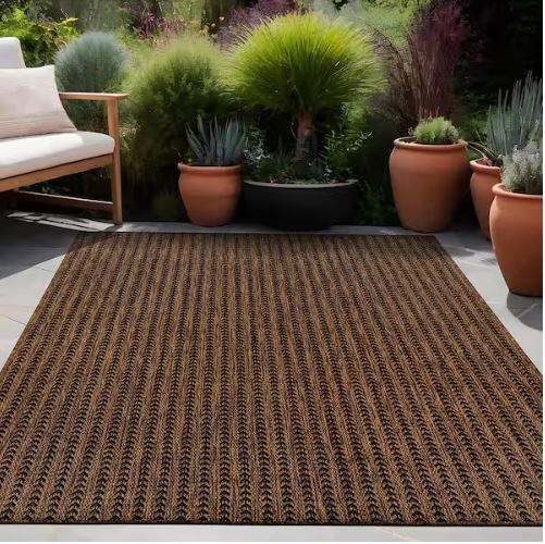 Arrow Gold 5 ft. x 7 ft. Chevron Striped Washable Indoor Outdoor Area Rug