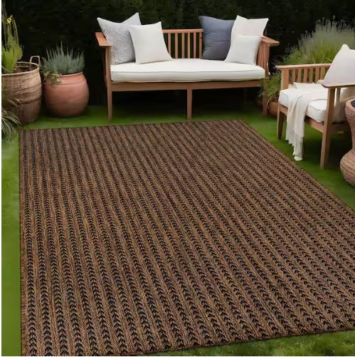 Arrow Gold 5 ft. x 7 ft. Chevron Striped Washable Indoor Outdoor Area Rug