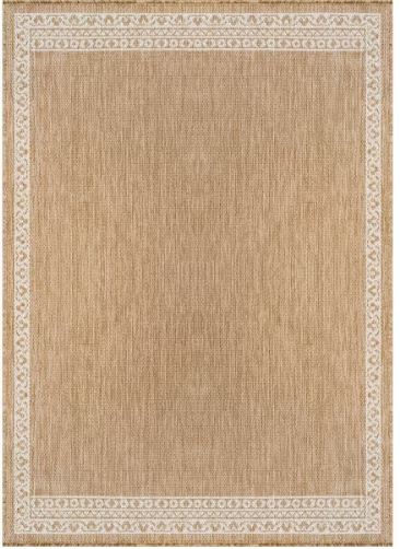 Frame Natural 5 ft. x 7 ft. Geometric Bordered Washable Indoor Outdoor Area Rug