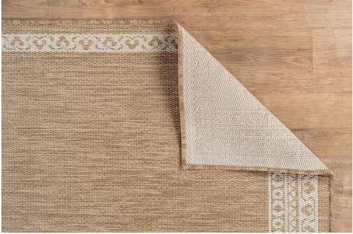 Frame Natural 5 ft. x 7 ft. Geometric Bordered Washable Indoor Outdoor Area Rug