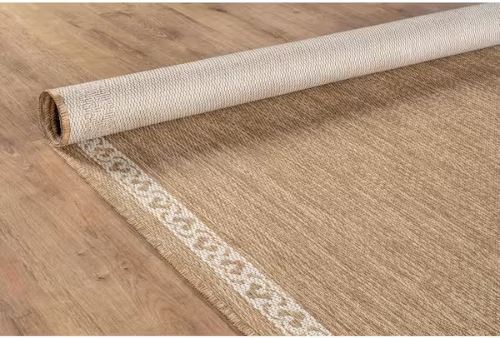 Frame Natural 5 ft. x 7 ft. Geometric Bordered Washable Indoor Outdoor Area Rug