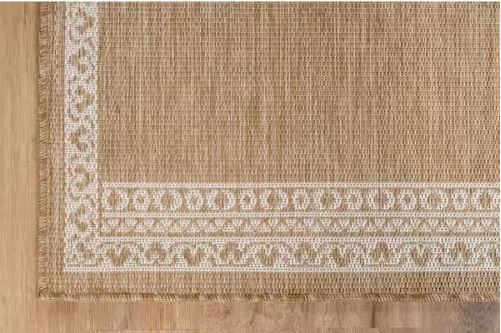 Frame Natural 5 ft. x 7 ft. Geometric Bordered Washable Indoor Outdoor Area Rug