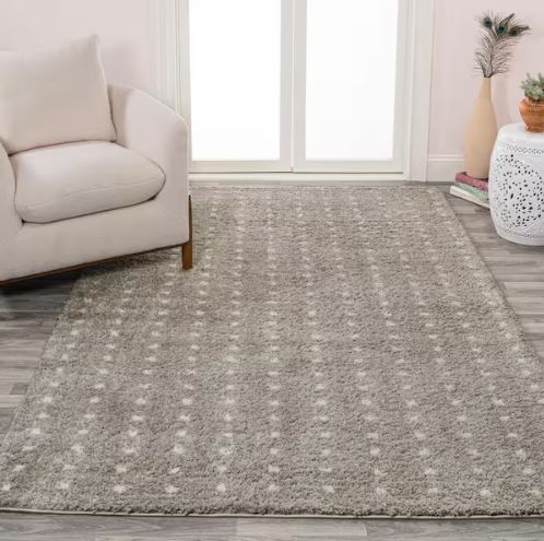 Pele Modern Geometric Dot Shag Gray/Ivory 8 ft. x 10 ft. Area Rug