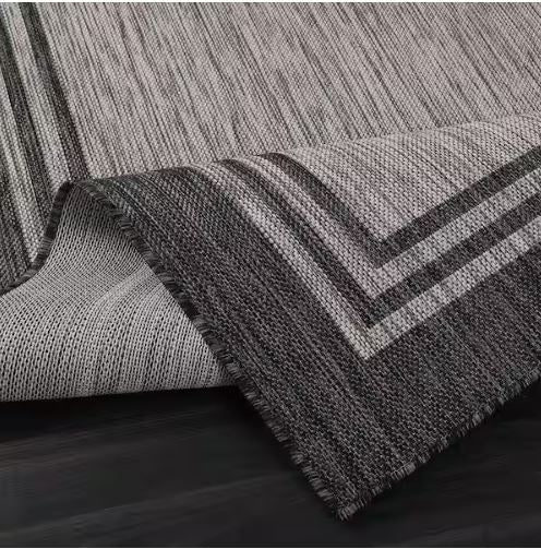 8 X 10 Silver Pebble Aloha Washable Bordered Indoor Outdoor Area Rug
