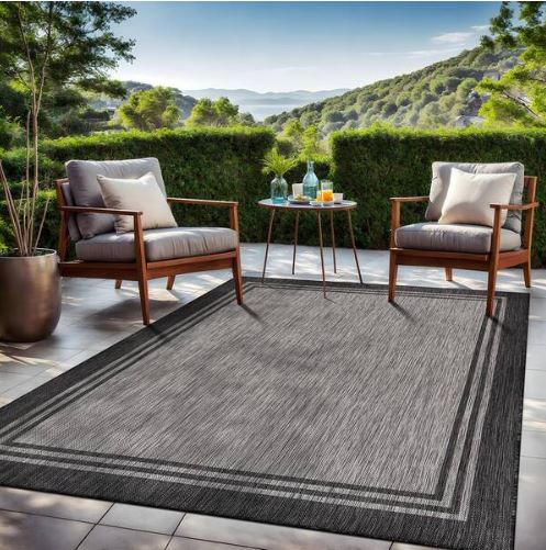 8 X 10 Silver Pebble Aloha Washable Bordered Indoor Outdoor Area Rug