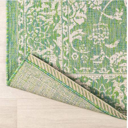 Tela Bohemian Textured Weave Floral Cream/Green 8 ft. x 10 ft. Indoor/Outdoor Area Rug