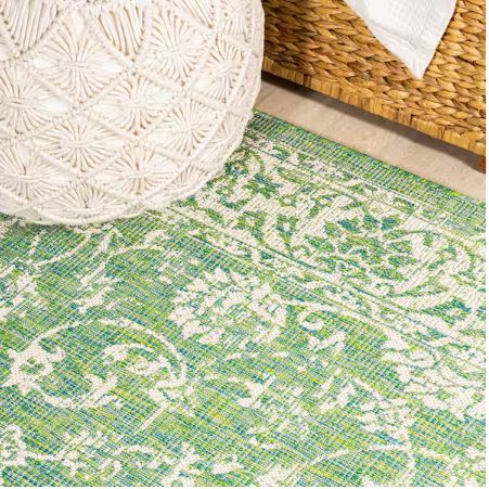 Tela Bohemian Textured Weave Floral Cream/Green 8 ft. x 10 ft. Indoor/Outdoor Area Rug