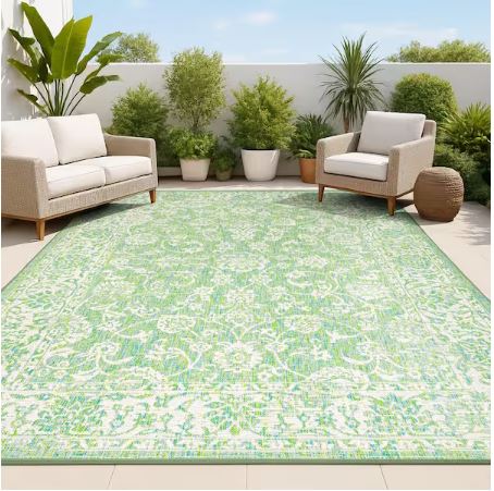 Tela Bohemian Textured Weave Floral Cream/Green 8 ft. x 10 ft. Indoor/Outdoor Area Rug