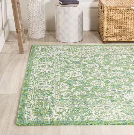 Tela Bohemian Textured Weave Floral Cream/Green 8 ft. x 10 ft. Indoor/Outdoor Area Rug