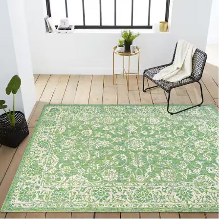 Tela Bohemian Textured Weave Floral Cream/Green 8 ft. x 10 ft. Indoor/Outdoor Area Rug