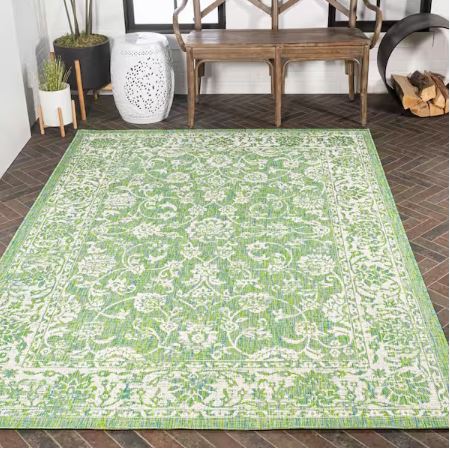 Tela Bohemian Textured Weave Floral Cream/Green 8 ft. x 10 ft. Indoor/Outdoor Area Rug