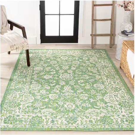 Tela Bohemian Textured Weave Floral Cream/Green 8 ft. x 10 ft. Indoor/Outdoor Area Rug