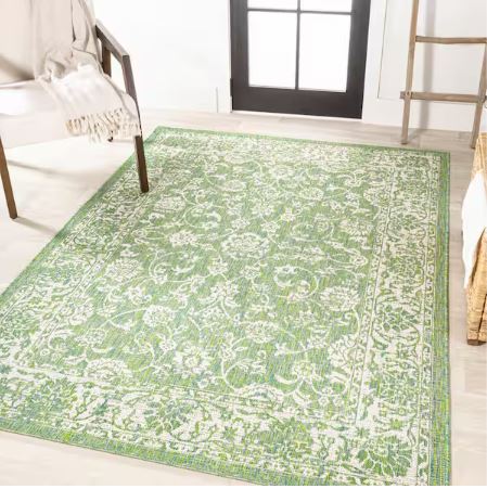 Tela Bohemian Textured Weave Floral Cream/Green 8 ft. x 10 ft. Indoor/Outdoor Area Rug