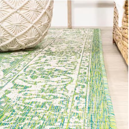 Tela Bohemian Textured Weave Floral Cream/Green 8 ft. x 10 ft. Indoor/Outdoor Area Rug