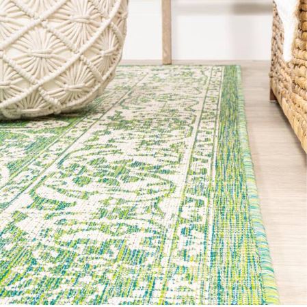Tela Bohemian Textured Weave Floral Cream/Green 5 ft. Round Indoor/Outdoor Area Rug