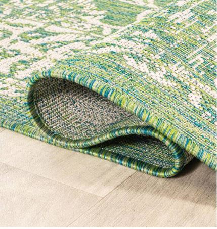 Tela Bohemian Textured Weave Floral Cream/Green 5 ft. Round Indoor/Outdoor Area Rug