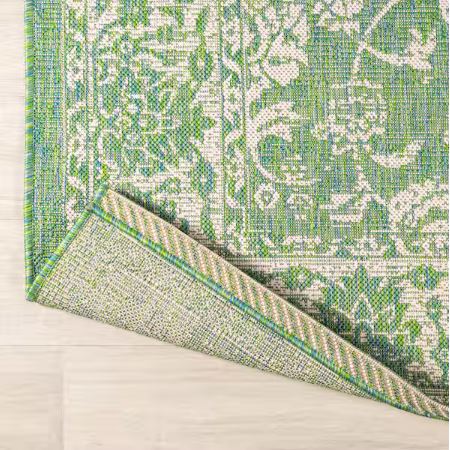 Tela Bohemian Textured Weave Floral Cream/Green 5 ft. Round Indoor/Outdoor Area Rug