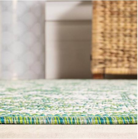 Tela Bohemian Textured Weave Floral Cream/Green 5 ft. Round Indoor/Outdoor Area Rug