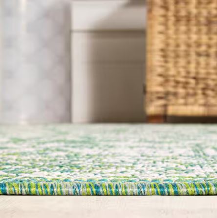 Tela Bohemian Textured Weave Floral Cream/Green 4 ft. x 6 ft. Indoor/Outdoor Area Rug