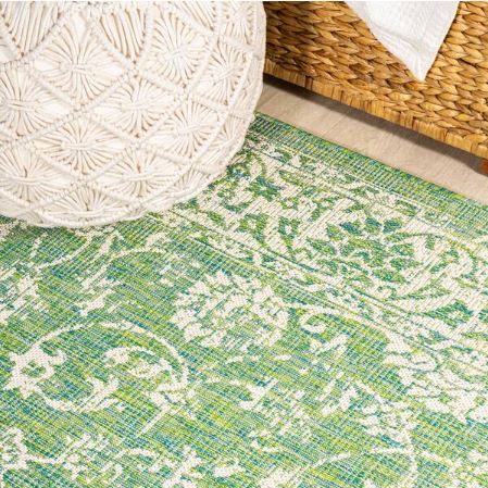 Tela Bohemian Textured Weave Floral Cream/Green 4 ft. x 6 ft. Indoor/Outdoor Area Rug