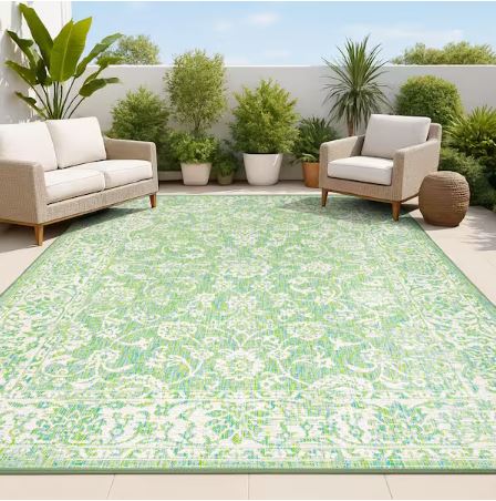Tela Bohemian Textured Weave Floral Cream/Green 4 ft. x 6 ft. Indoor/Outdoor Area Rug