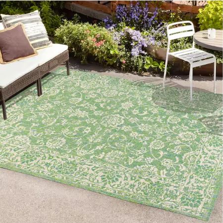 Tela Bohemian Textured Weave Floral Cream/Green 4 ft. x 6 ft. Indoor/Outdoor Area Rug