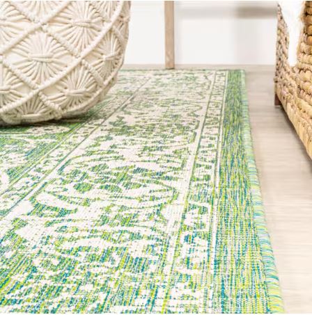 Tela Bohemian Textured Weave Floral Cream/Green 4 ft. x 6 ft. Indoor/Outdoor Area Rug