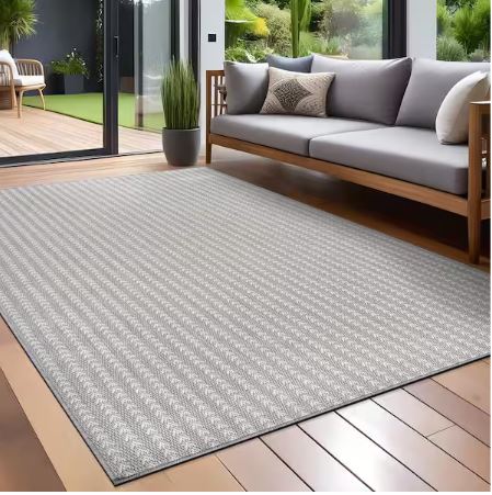 Arrow Gray 8 ft. x 10 ft. Chevron Striped Washable Indoor Outdoor Area Rug