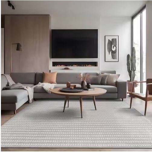 Arrow Gray 8 ft. x 10 ft. Chevron Striped Washable Indoor Outdoor Area Rug