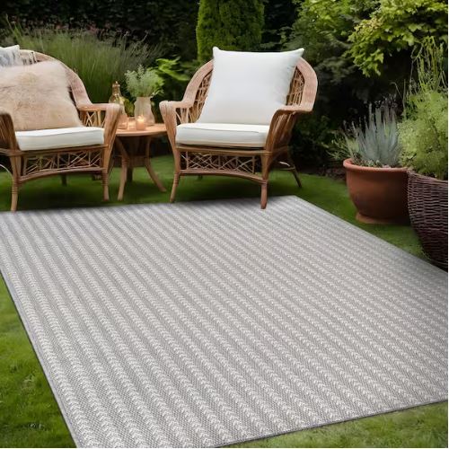 Arrow Gray 8 ft. x 10 ft. Chevron Striped Washable Indoor Outdoor Area Rug