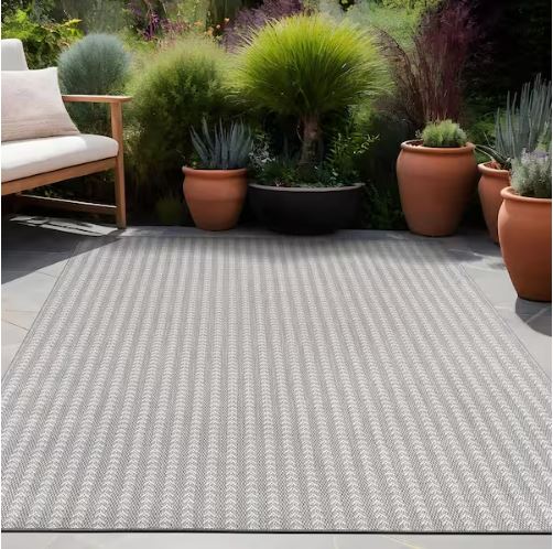Arrow Gray 8 ft. x 10 ft. Chevron Striped Washable Indoor Outdoor Area Rug