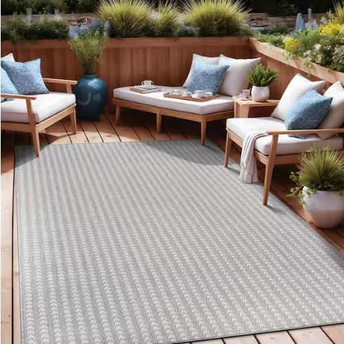 Arrow Gray 8 ft. x 10 ft. Chevron Striped Washable Indoor Outdoor Area Rug