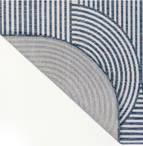 Margot Modern Geometric Arch Stripe Cream/Navy 5 ft. x 8 ft. Indoor/Outdoor Shaped Area Rug